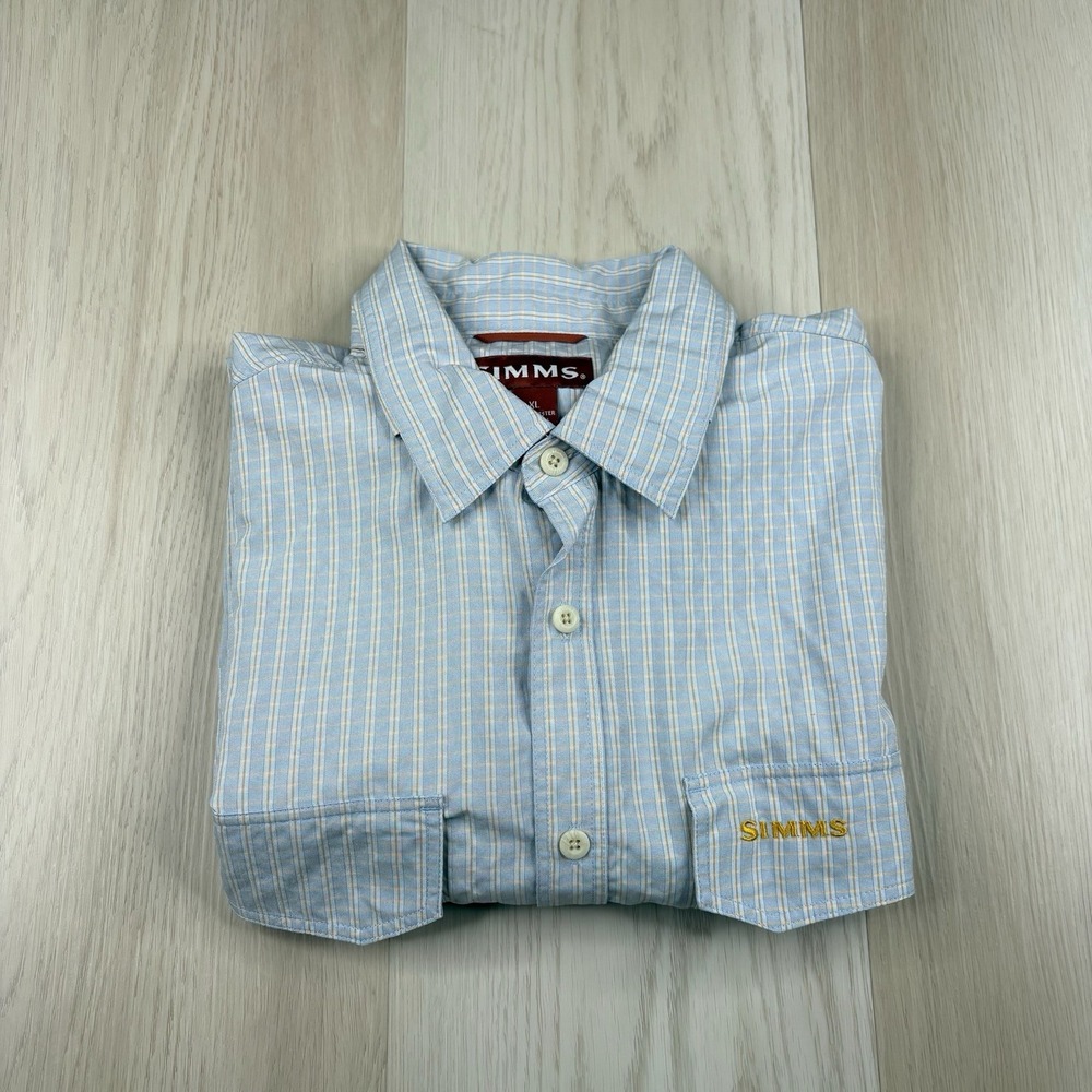 Simms Fishing Button Up Shirt Plaid Double Pocket Outdoor Long Sleeve Men's XL